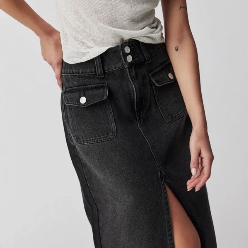 Free People Black Denim Skirt